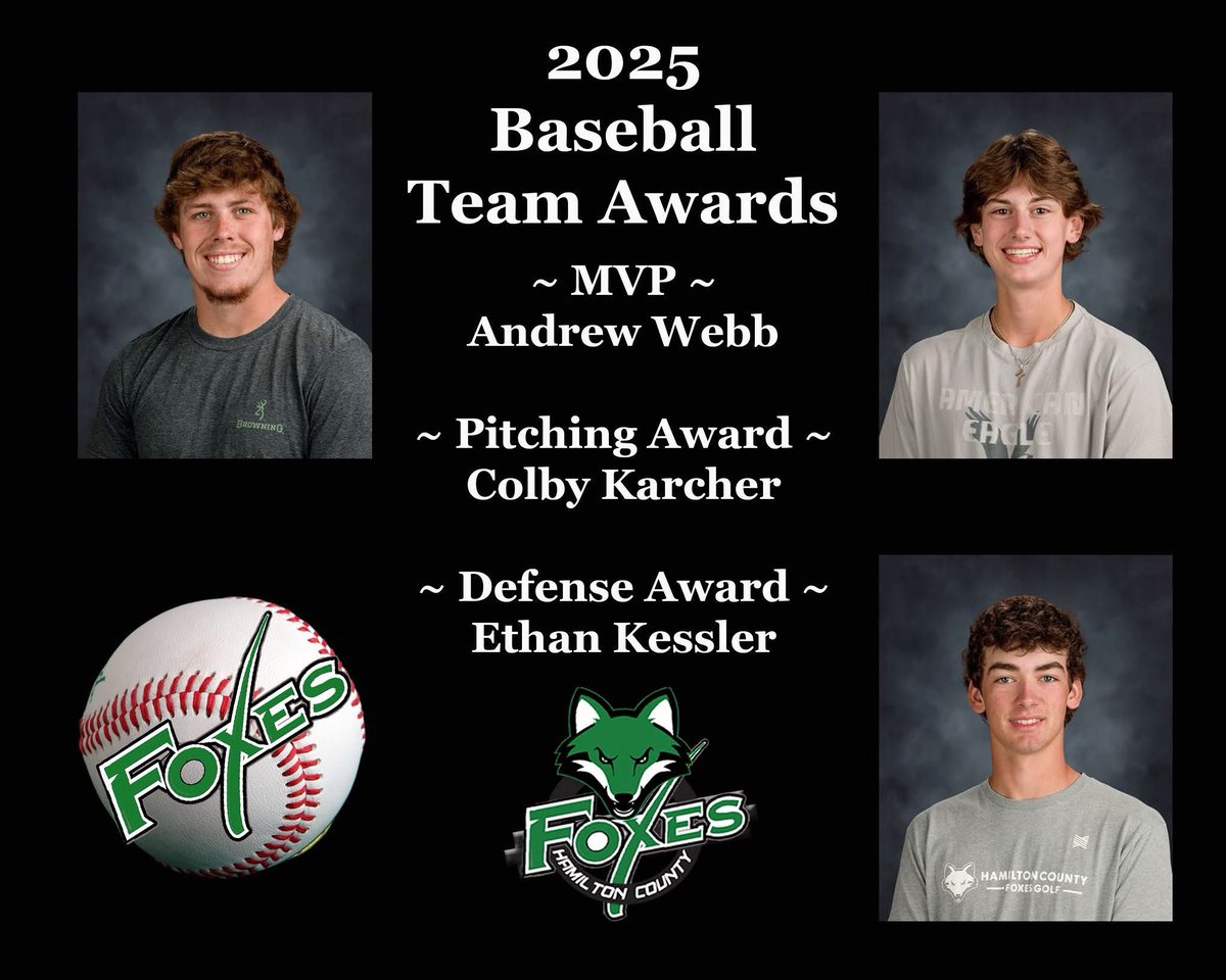 Congratulations to the following Foxes for receiving Baseball Team Awards at this year's spring Sports Awards. ⚾️