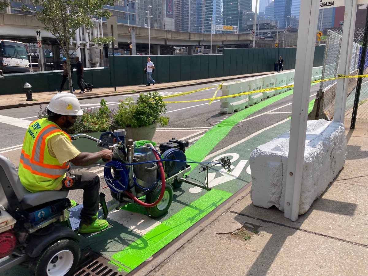 Good news DOT jumped into the 21st century with a bike lane painting machine on W39th street !
