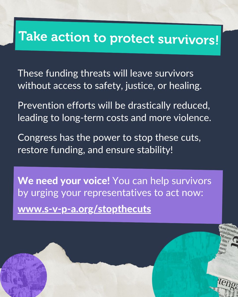 SVPAOfficial's tweet photo. 🚨 Survivors are in crisis — and Congress needs to hear from YOU. 🚨 
 Funding for life-saving sexual violence, domestic violence, and child abuse services is being slashed. Shelters are closing. Support is disappearing. Prevention is at risk.
We can’t let this happen. 📣 ✊ https://t.co/Mxcokj33sl