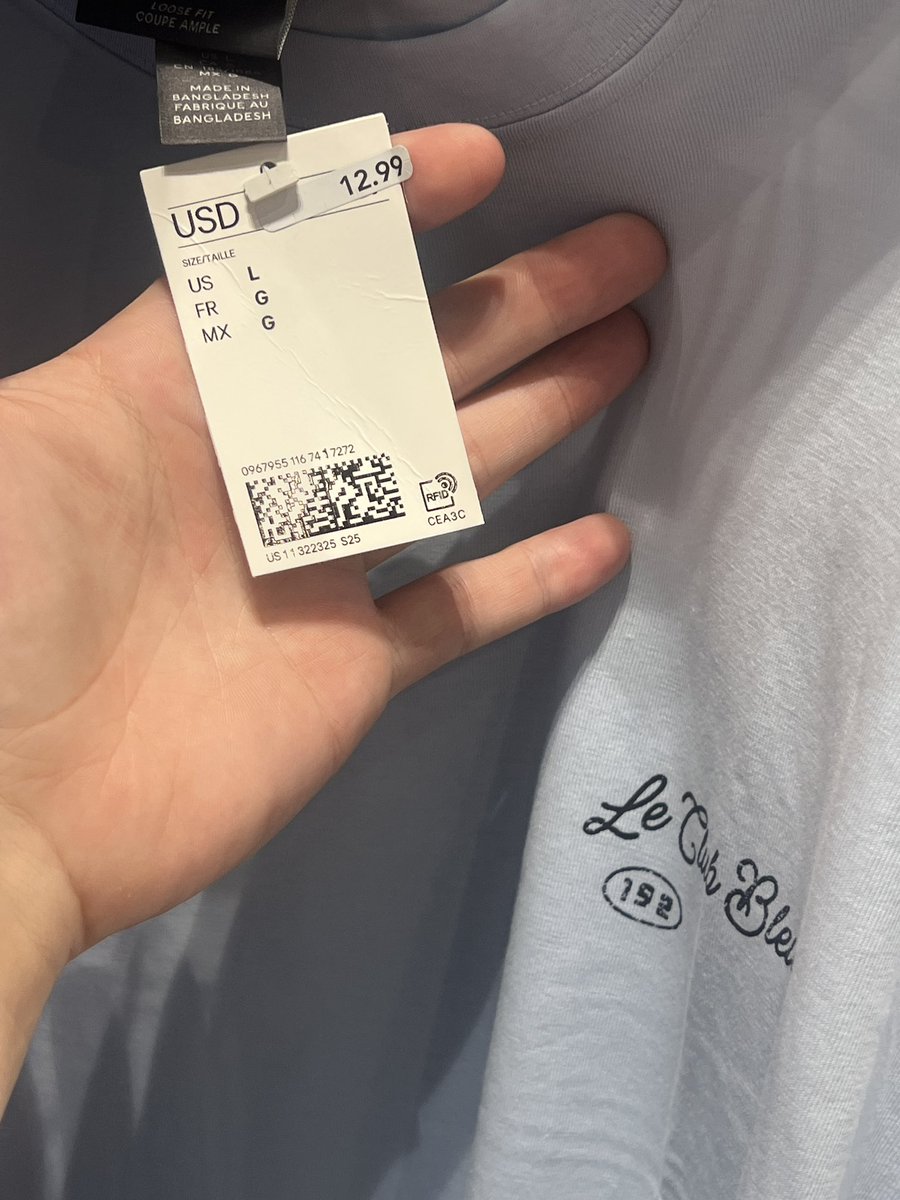 H&amp;M getting on my last nerve. Like how much more fabric could a size Large need that requires charging $3 more for the same shirt lmaooo capitalism fatigue is real