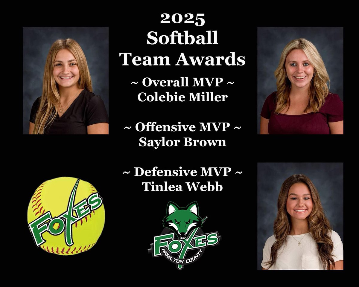 Congratulations to the following Lady Foxes for receiving Softball Team Awards at this year's spring Sports Awards. 🥎