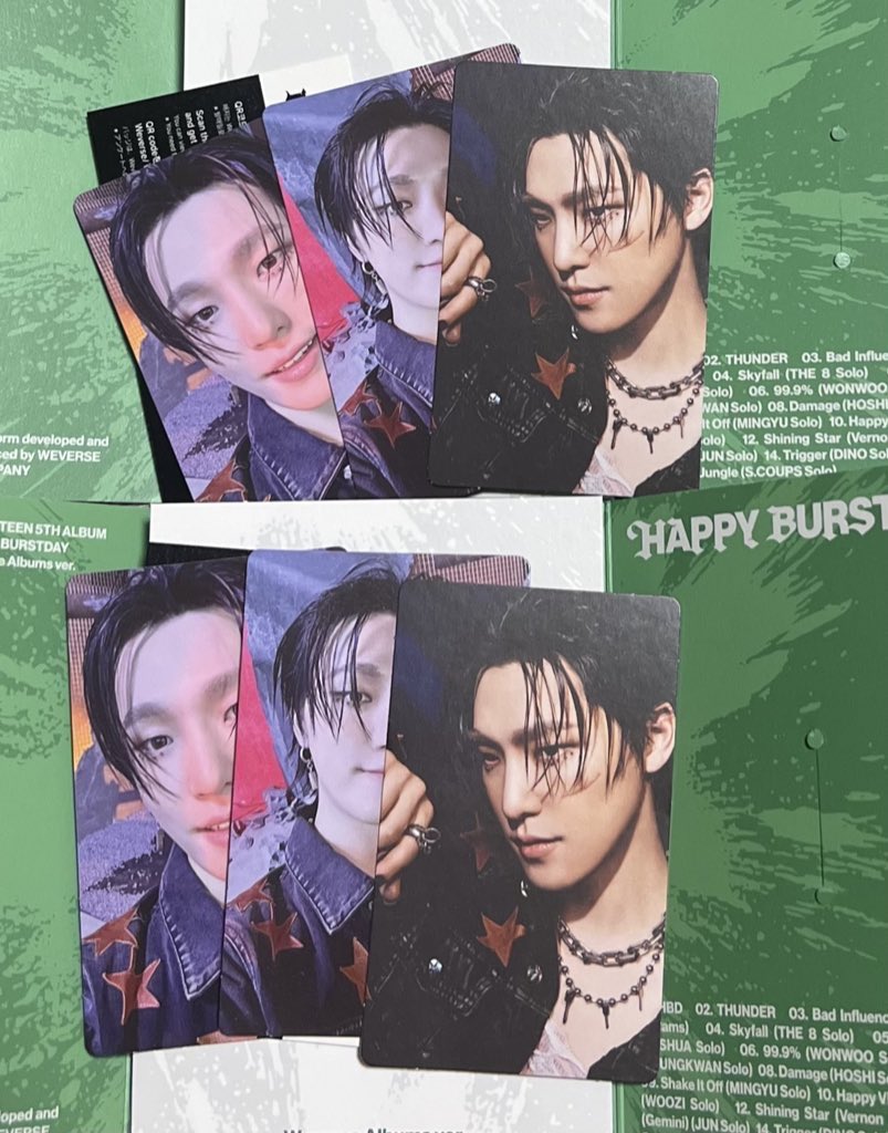 ERI_kichi_13's tweet photo. SEVENTEEN セブチ HAPPYBURSTDAY weverse盤 weverse albums ver
トレカ 交換 

【譲】weverse album 未使用
　　ジュン ディノ

【求】weverse album 未使用
ドギョム ミンギュ エスクプス

優先あり
同日発送📮
マナーのある方のみ
お気軽にお声がけください🍀 https://t.co/K3nhgWpqDc