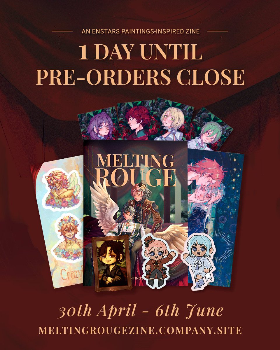 ESMeltingRouge's tweet photo. 🌟 1 DAY UNTIL PRE-ORDERS CLOSE 🌟

Enstarries! Thank you so much for all the support so far! 💖

You're still in time to make your purchase and get a pre-order exclusive gift!

🛒: https://t.co/qAwOC4H1on

#enstars #ensemblestars #fanzine https://t.co/OZAcvi9enV