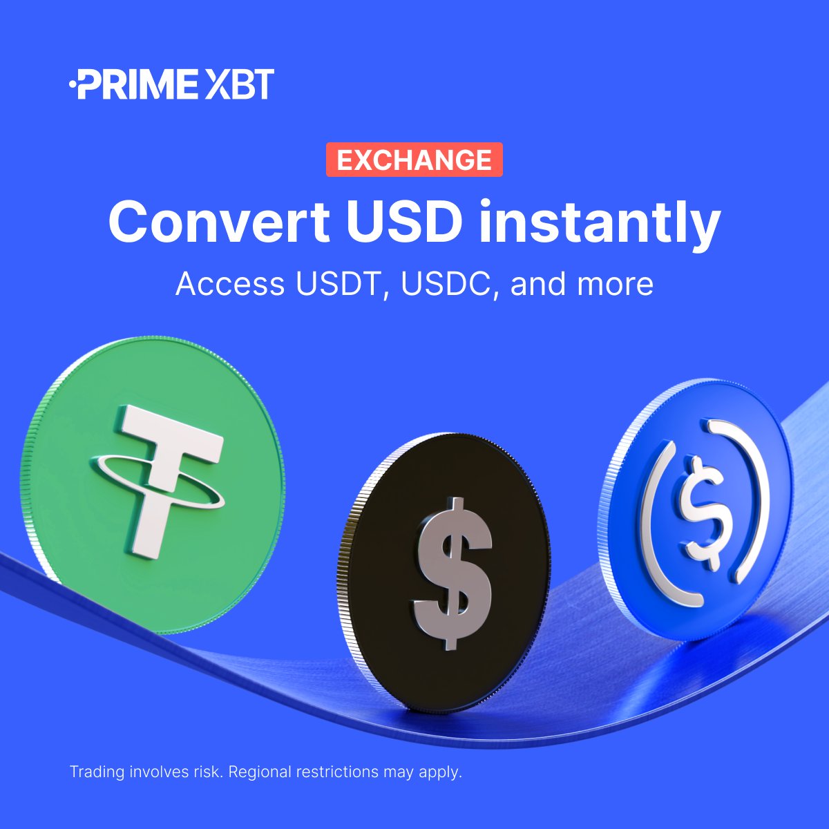 🔄 From bank transfer to crypto in just a few clicks. Easily convert USD to  stablecoins like USDT and USDC. ⚡ Exchange here: https://t.co/QOvFylAgck  #PrimeXBT #Exchange