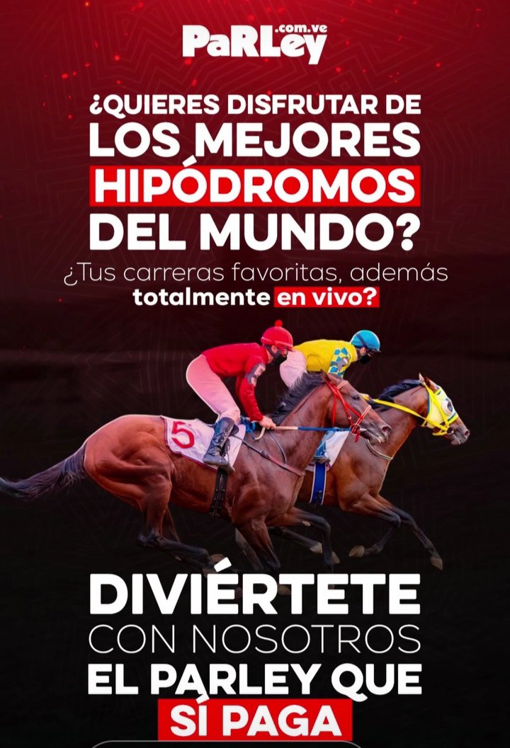Busca los buenos dividendos en el #HipismoInternacional apostándole a las jugadas exóticas en BelmontAtTheBigA, Churchill, Gulfstream, Monmouth, Laurel y Santa Anita 🏇

Y pendiente de las promociones de esta semana ⚽⚾🎆

Con parley.com.ve se multiplica tu ganancia!
