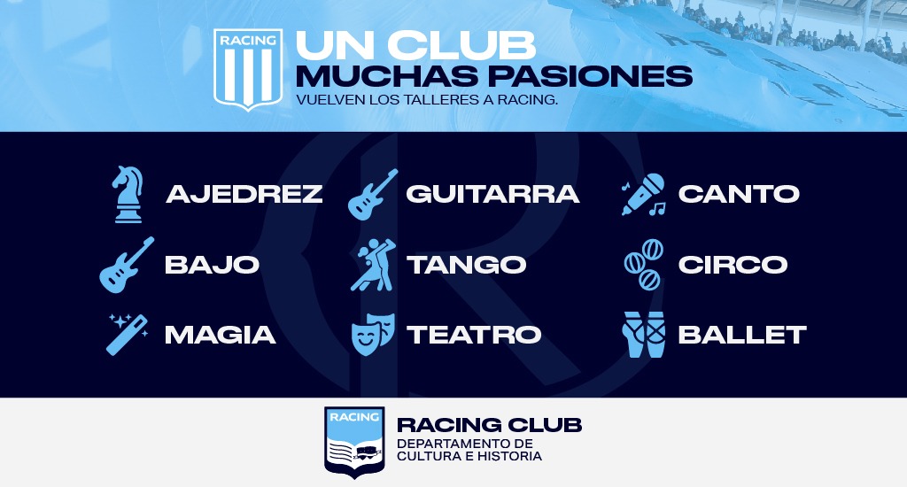 Ya comenzaron los cursos que el Departamento de Cultura e Historia realiza en la Sede Avellaneda 🔛
¡Anotate y empezá! 🆗

racingclub.com.ar/cultura/nota/2…