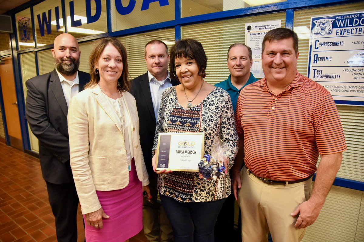 Paula Jackson, a Student Intervention Specialist at Williamsport HS, is being recognized with the Gold Compass Award! Ms. Jackson builds true Community at WHS through kindness and connection. Her Engagement with students &amp; staff and her Growth Mindset inspire everyone around her.