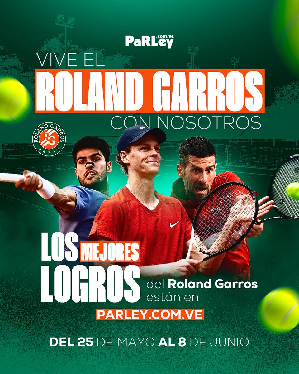 #apuestasdeportivas #parley
¡Prepárate el Roland Garros con PARLEY! 🎾

Vive la emoción del máximo nivel del tenis internacional con uno de los Grand Slam más prestigiosos. 🤩🏓

¿Quién es tu favorito este año! ⭐️🤔
‼️Yo juego en Parley.com.ve el Parley que si paga‼️