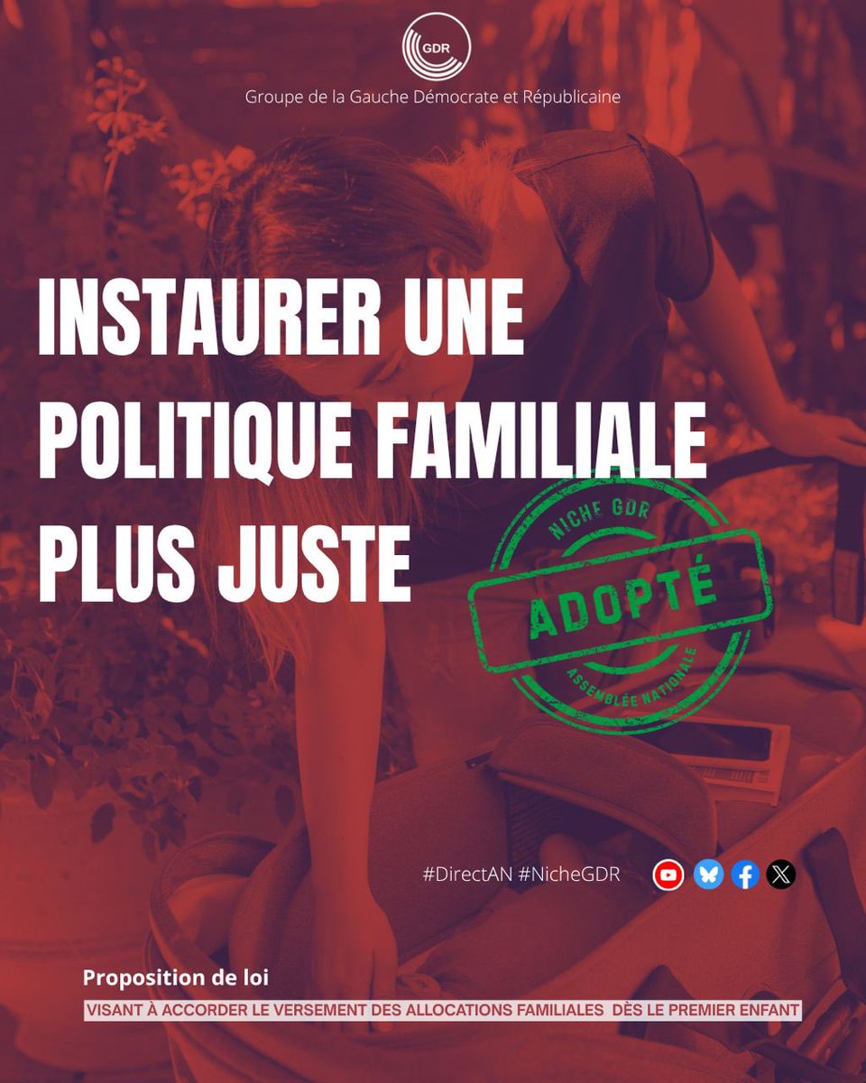 Troisième victoire pour notre niche parlementaire.

L’Assemblée a adopté notre proposition de loi pour le versement des allocations familiales dès le premier enfant.

Alors que les familles avec un enfant unique représentent 36,2 % des foyers en France, il était temps de
