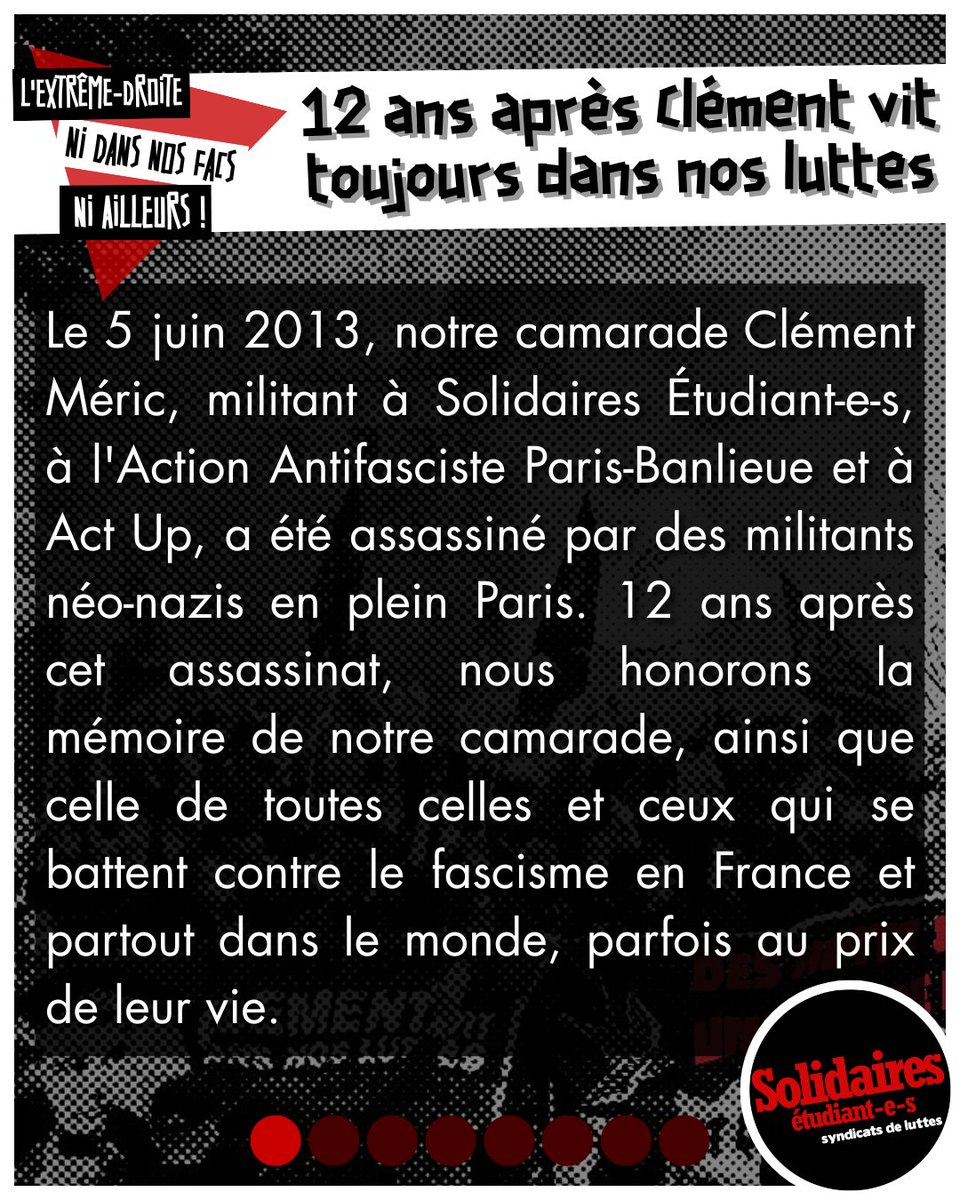 SolidairesEtu's tweet photo. 12 ans après, Clément vit toujours dans nos luttes ! https://t.co/X0jKBj0Qm4