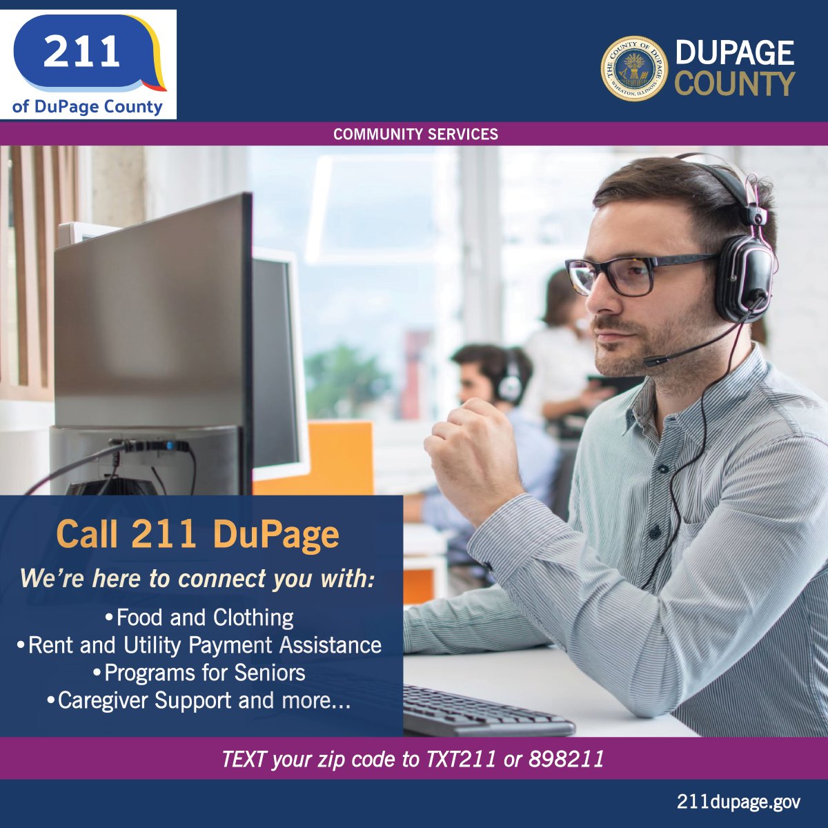 DuPageCountyCS's tweet image. If you need assistance and you're not sure where to start, our professionally trained 211 DuPage operators💁‍♀️ can help identify your needs and connect you with appropriate services and agencies that can help. Call 2-1-1📱or text your ZIP code to 898211.

#211dupage #Team211