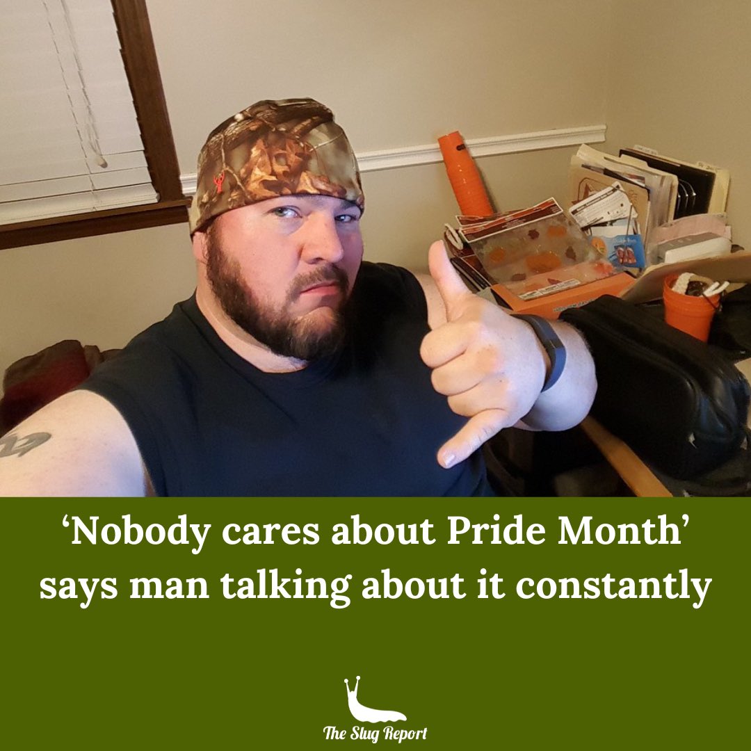 SlugReport's tweet photo. “How about we make June Straight Pride Month? That’ll get under the Alphabet Mafia’s skin,” offered the 42-year-old with a heart rate of 110 bpm despite being completely stationary. 

Full article: https://t.co/apqTw7hvuj
#satire #pride #PrideMonth #pridemonth2025 https://t.co/ArxthWFEOO