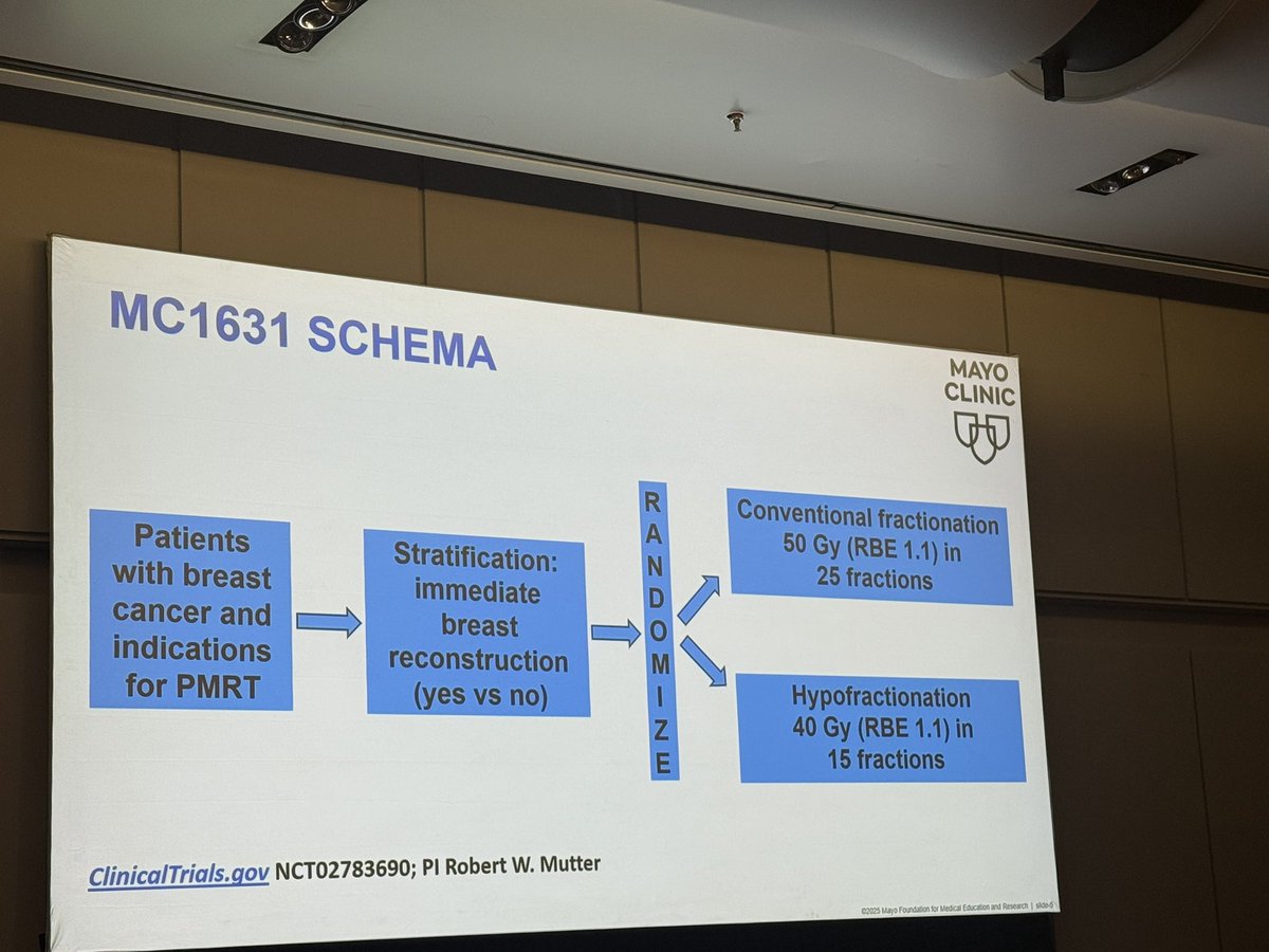 MyrsiniIoakeim's tweet image. Excellent data shared by Dr. Robert Mutter from @MayoClinic on the MC1631 randomized phase 2 trial comparing CF vs HF proton PMRT.
➤ Similar QoL and satisfaction at 3 years
➤ Supports HF as a viable option, including in patients with reconstruction
➤ Excited to see more from…
