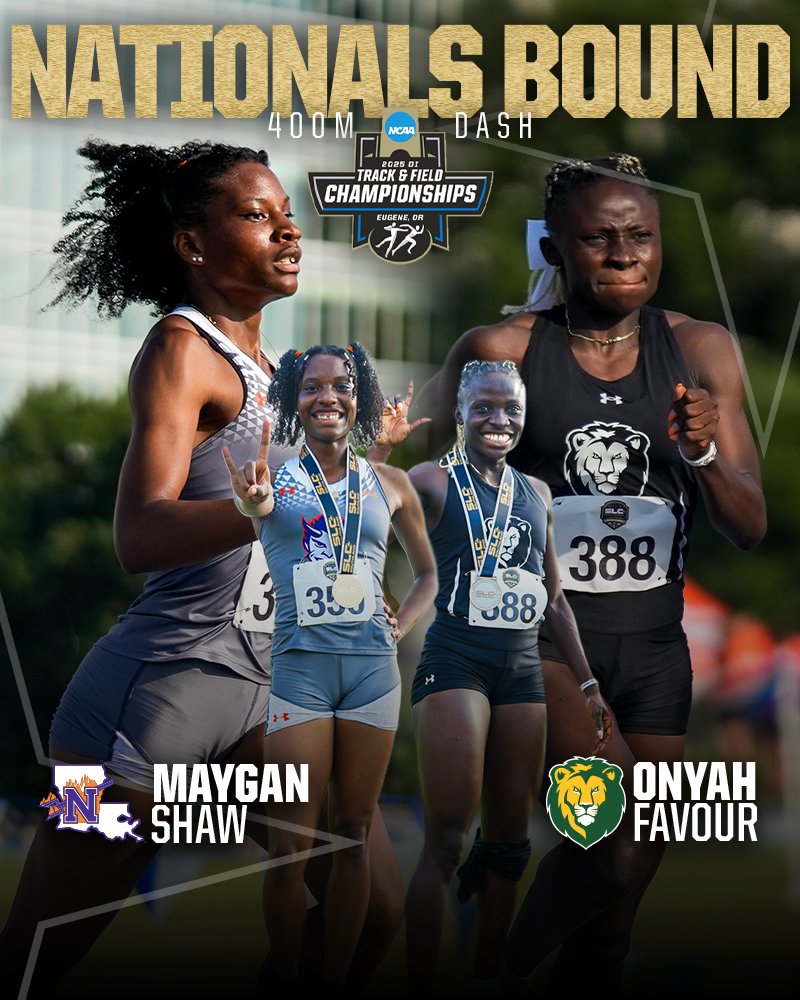 Southland Conference (@southlandsports) on Twitter photo ON THE BIG STAGE. 🤩😤
<a href="/NSUDemonsTF/">NSU Demons Track</a>'s Maygan Shaw and <a href="/LionUpTrack/">Southeastern Track/XC</a>'s Onyah Favour will compete in the 400m dash at the 2025 NCAA Outdoor Track & Field Championship in Eugene, Oregon. ON THE BIG STAGE. 🤩😤
<a href="/NSUDemonsTF/">NSU Demons Track</a>'s Maygan Shaw and <a href="/LionUpTrack/">Southeastern Track/XC</a>'s Onyah Favour will compete in the 400m dash at the 2025 NCAA Outdoor Track & Field Championship in Eugene, Oregon.