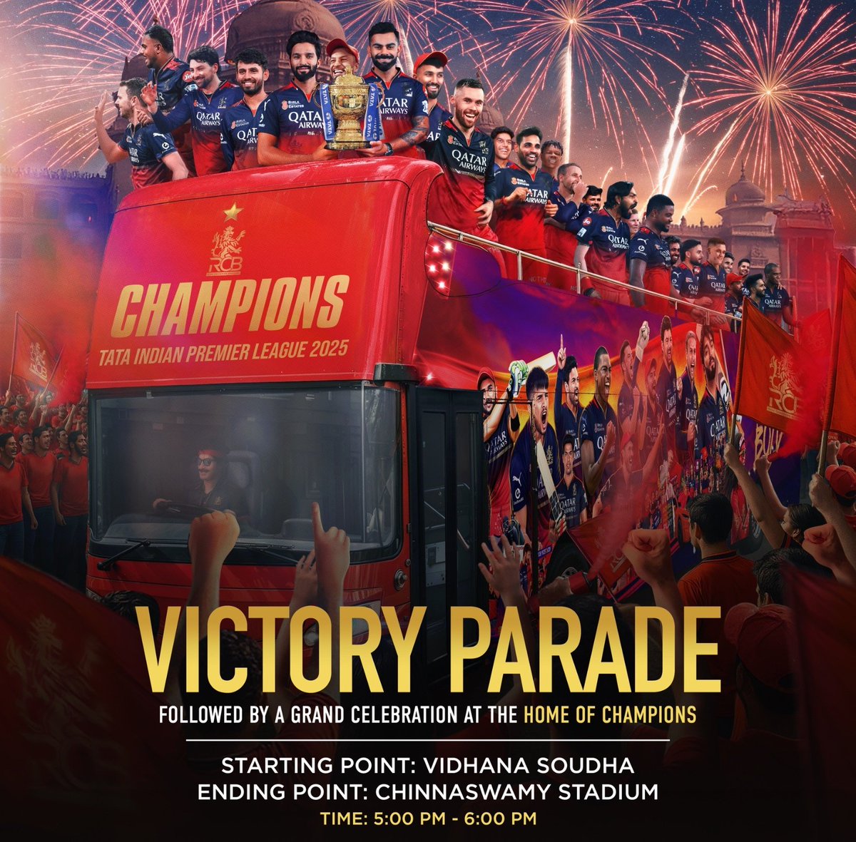 - Kohli demanded a victory parade.
- He wanted to flex his trophy &amp; fanbase.
- Event organised &amp; managed by RCB.
- There was no planning &amp; security.
- 13 innocent people died.
- RCB &amp; Kohli continued their celebration.

So tell me who's responsible ? #ArrestKohli ✍️