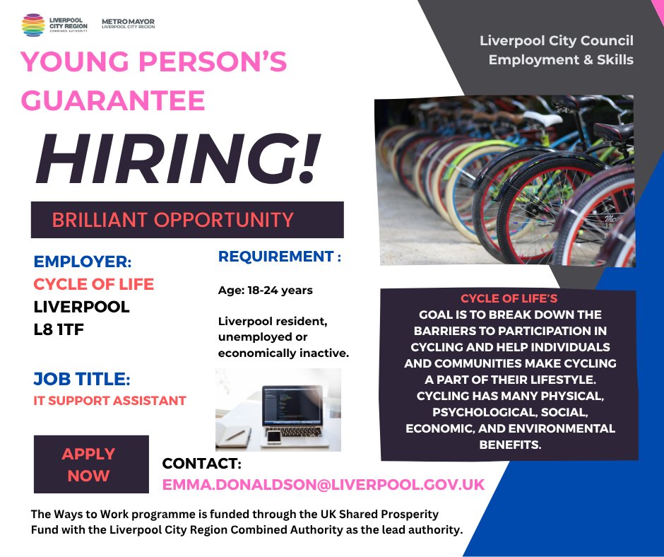 #jobopportunities <a href="/cycleoflife8/">Cycle of Life</a> <a href="/liverpoolinwork/">Liverpool In Work</a>  #YPG #UKSPF #WaysToWork