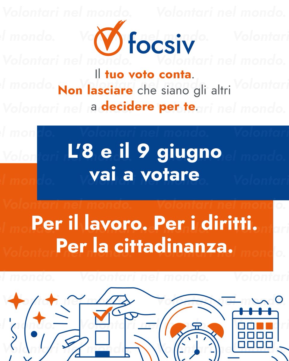 Volontari nel mondo (@focsiv) on Twitter photo Manca pochissimo ai ๐ฅ๐ฒ๐ณ๐ฒ๐ฟ๐ฒ๐ป๐ฑ๐๐บ ๐ฑ๐ฒ๐น๐น'๐ด ๐ฒ ๐ต ๐ด๐ถ๐๐ด๐ป๐ผ
Siamo chiamati a votare per riaffermare i nostri diritti
Per un lavoro tutelato e per l'inclusione di tutte le persone che vivono nel nostro Paese.
#referendum8e9giugno Manca pochissimo ai ๐ฅ๐ฒ๐ณ๐ฒ๐ฟ๐ฒ๐ป๐ฑ๐๐บ ๐ฑ๐ฒ๐น๐น'๐ด ๐ฒ ๐ต ๐ด๐ถ๐๐ด๐ป๐ผ
Siamo chiamati a votare per riaffermare i nostri diritti
Per un lavoro tutelato e per l'inclusione di tutte le persone che vivono nel nostro Paese.
#referendum8e9giugno