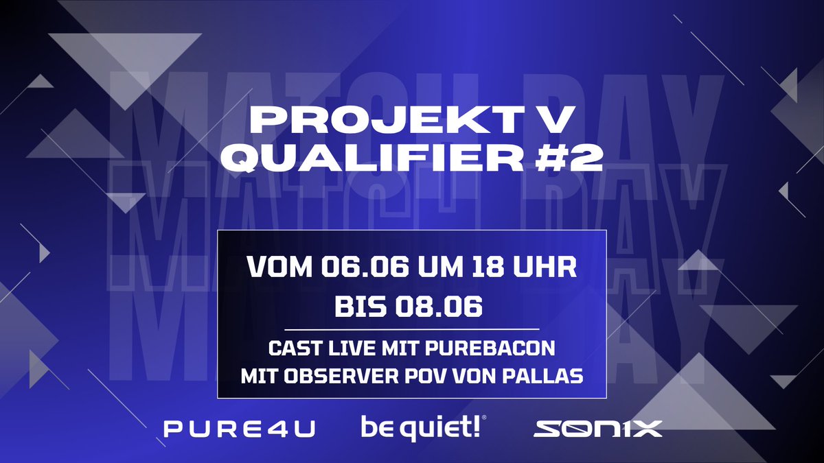 ProjektV Qualifier #2 steht an!
🗓️06.06. Um 18 Uhr – 08.06.
Mit dabei: <a href="/Ataru_Val/">Ataru</a> <a href="/cookiezVAL/">cookiez</a> <a href="/PeanutVAL/">Peanut</a> sowie <a href="/BeneOnVal/">Bene</a> &amp; <a href="/Juvy_val/">Juvy</a> 
Cast: <a href="/purebacon/">James Bacon jr</a>
👀Observer POV: <a href="/PallasFPS/">PallasVAL / Nico</a>
#aesirfamily #sponsored <a href="/Pure_4u/">PURE4U</a> <a href="/bequietofficial/">be quiet!</a> <a href="/sonixapp/">SONIX</a>