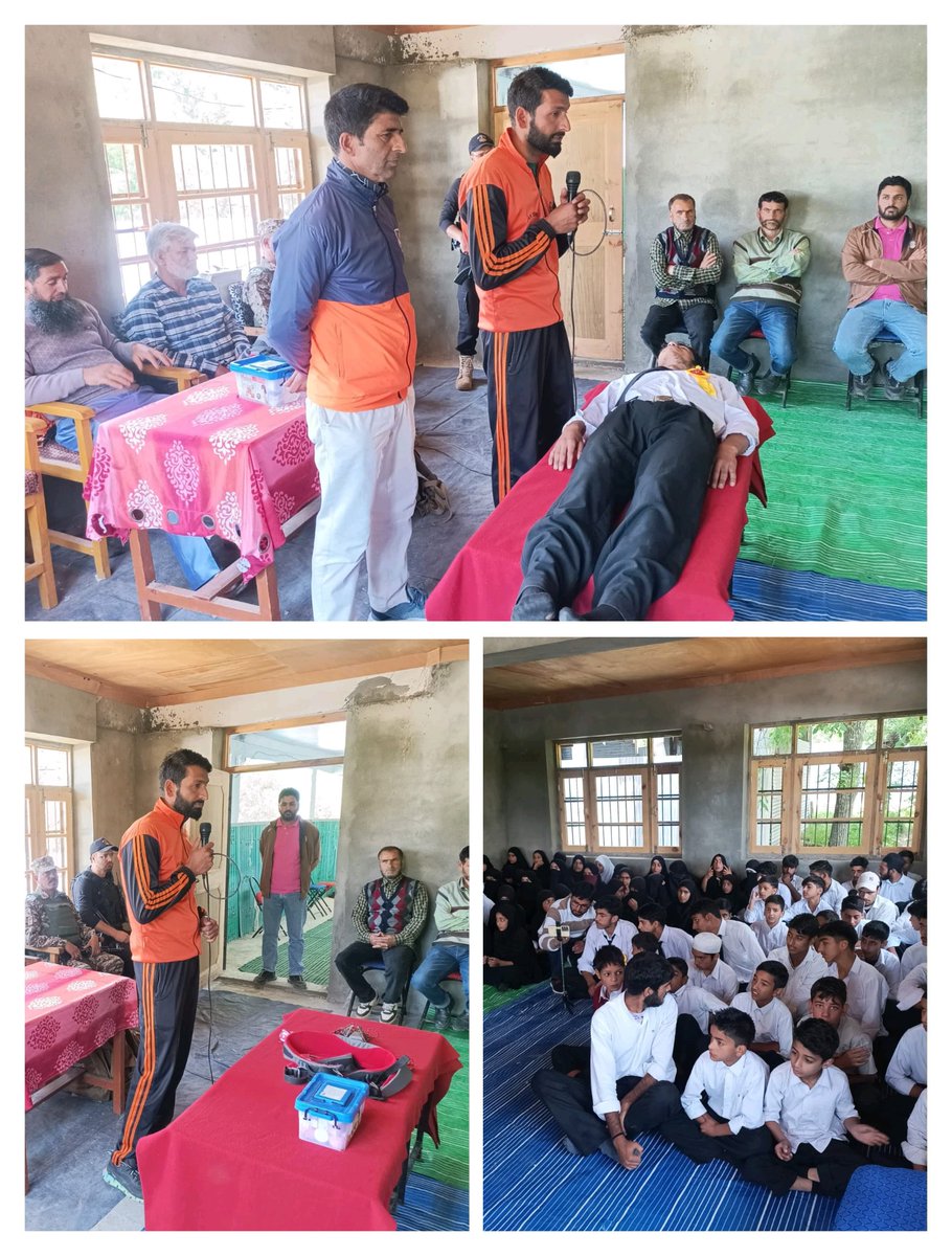 Today on 05/06/2025, 
SDRF Shopian conducted a one day awareness programme at Govt  High School Nowgam, Shopian. The programme was focused on CPR, managing choking incidents &amp; precautions to be taken during war like situations.80 students &amp;staff members participated in the event.