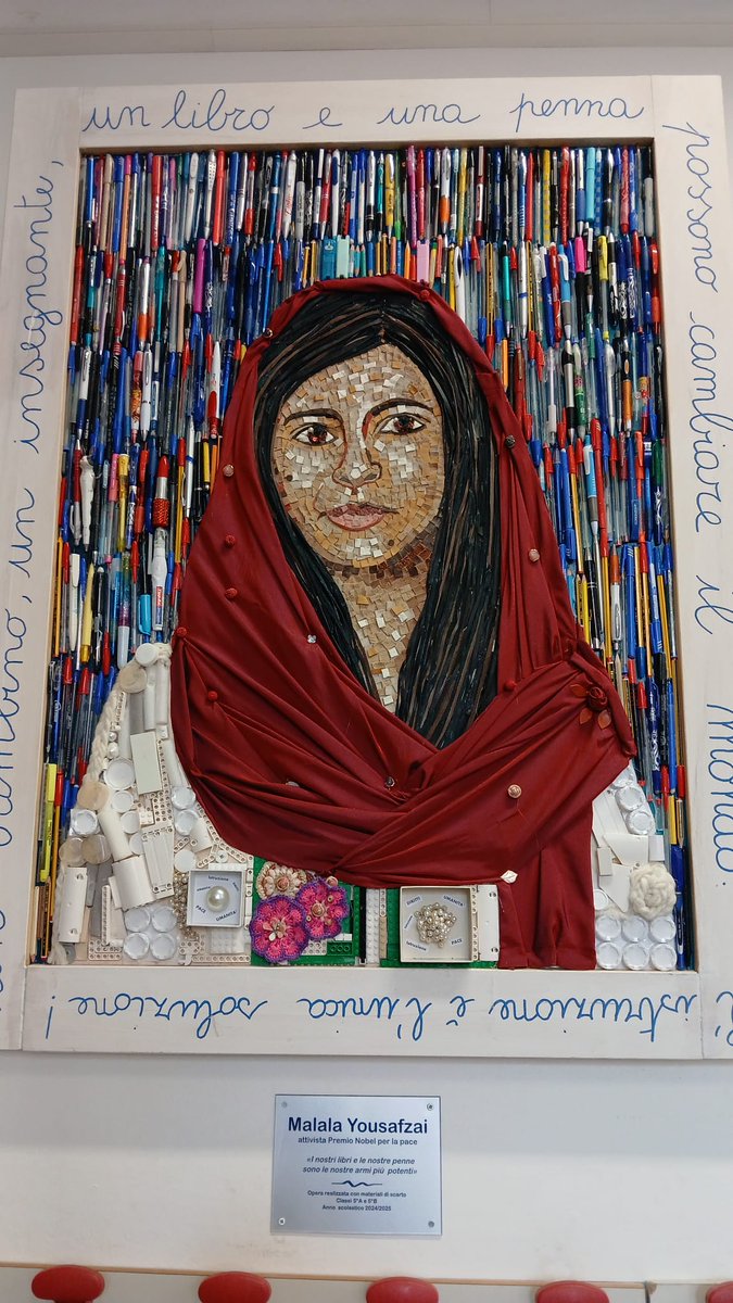 Alla scuola del Romito va avanti il progetto di realizzazione di ritratti realizzati con materiali di scarto.
Dopo Margherita Hack ecco quello di Malala Yousafzai, attivista e Premio Nobel per la Pace.
Gli autori sono gli alunni e le alunne delle classi Quinte A e B