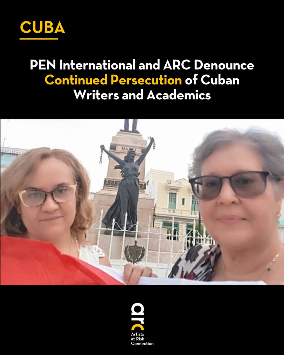 ARC (Artists at Risk Connection) (@atriskartists) on Twitter photo 🇨🇺 #Cuba | ARC and <a href="/pen_int/">PEN International</a> denounce the continued persecution of the writers Alina Bárbara López Hernández and Jenny Victoria Pantoja Torres. The sustained judicial harassment underscores the erosion of speech and protest rights on the island. (1/2)
artistsatriskconnection.org/statement/pen-… 🇨🇺 #Cuba | ARC and <a href="/pen_int/">PEN International</a> denounce the continued persecution of the writers Alina Bárbara López Hernández and Jenny Victoria Pantoja Torres. The sustained judicial harassment underscores the erosion of speech and protest rights on the island. (1/2)
artistsatriskconnection.org/statement/pen-…