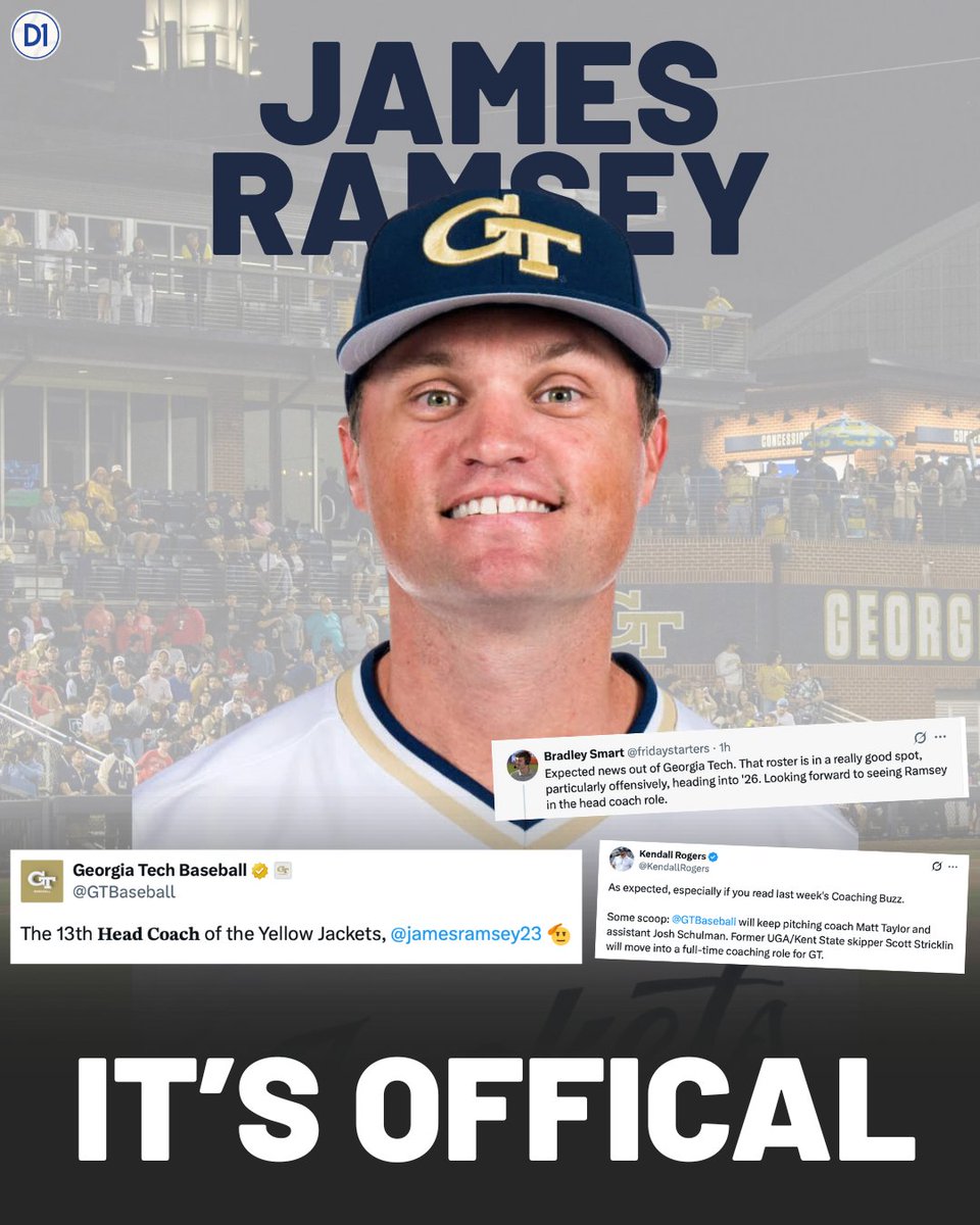 D1Baseball ACC (@d1baseballacc) on Twitter photo The James Ramsey era has officially begun in Atlanta.
<a href="/GTBaseball/">Georgia Tech Baseball</a> stays in-house to hire former assistant Ramsey to succeed Hall of Fame HC Danny Hall. The James Ramsey era has officially begun in Atlanta.
<a href="/GTBaseball/">Georgia Tech Baseball</a> stays in-house to hire former assistant Ramsey to succeed Hall of Fame HC Danny Hall.