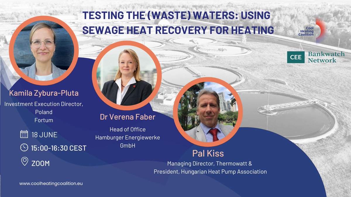 Cool Heating Coalition (@coolheatingco) on Twitter photo A smart clean heat transition means using all the heat sources at your city's disposal, including wastewater heat.
Join us and <a href="/ceebankwatch/">CEE Bankwatch Network</a> for the last district heating working group session before the summer break:
🗓️ Wednesday, 18 June
🕛 15:00-16:30 CEST
🔗 A smart clean heat transition means using all the heat sources at your city's disposal, including wastewater heat.
Join us and <a href="/ceebankwatch/">CEE Bankwatch Network</a> for the last district heating working group session before the summer break:
🗓️ Wednesday, 18 June
🕛 15:00-16:30 CEST
🔗