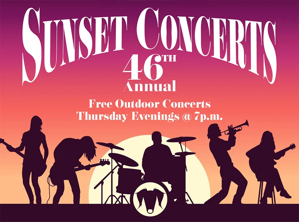 Sunset Concerts are almost here! 𝗙𝗿𝗲𝗲 𝗹𝗶𝘃𝗲 𝗺𝘂𝘀𝗶𝗰 kicks off June 12 and continues every Thursday this summer. 🎶

🗓️ Schedule » bit.ly/43aWSHl