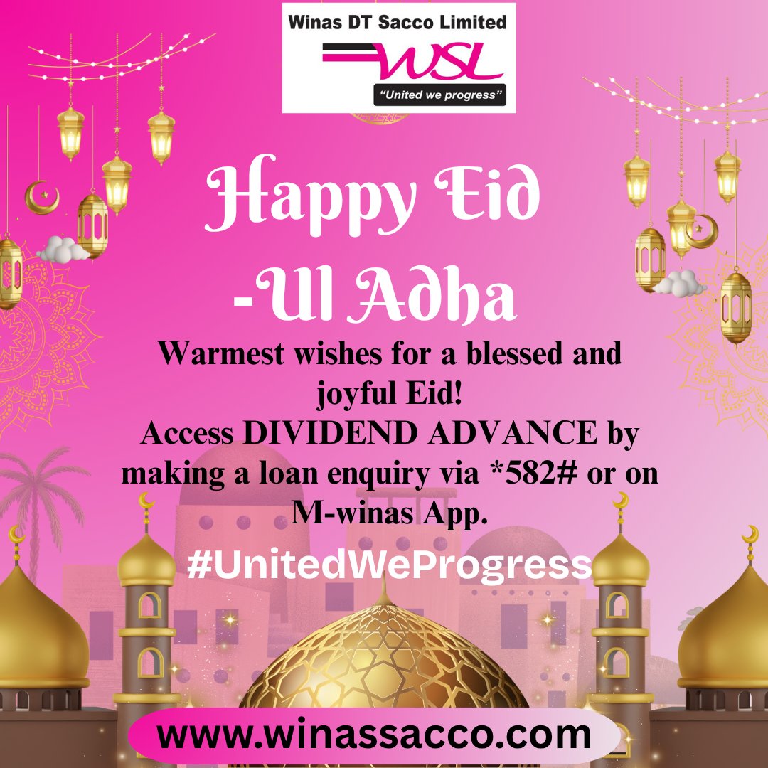 Dear Member, our branches will remain closed on Friday 6th June 2025 for Eid-Ul Adha celebrations &amp; resume on Saturday 7th June 2025.Access dividend advance by dialing *582#, option 3 (Loans), make enquiry and await approval message, Or on M-winas App , Loans.
#UnitedWeProgress