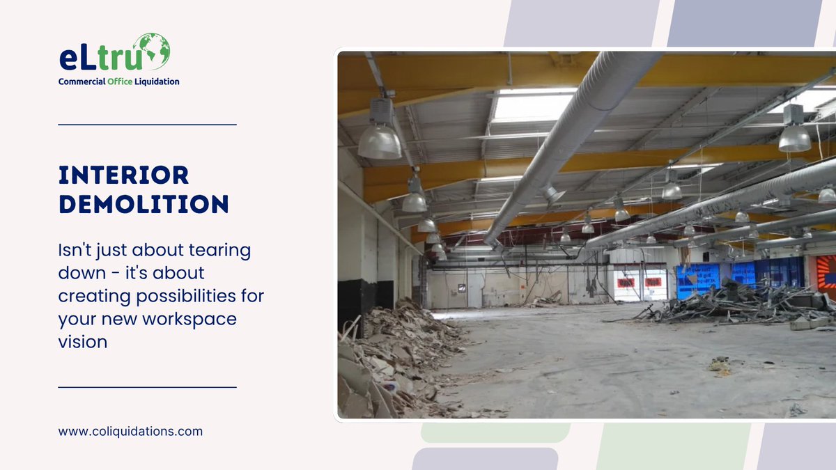 coliquidations's tweet image. Professional demolition opens doors to endless workspace possibilities. Transform your space with expert interior demolition services.

#OfficeRenovation #InteriorDemo #WorkspaceDesign #OfficeRemodel #CommercialReno #SpaceMakeover

coliquidations.com/interior-demol…