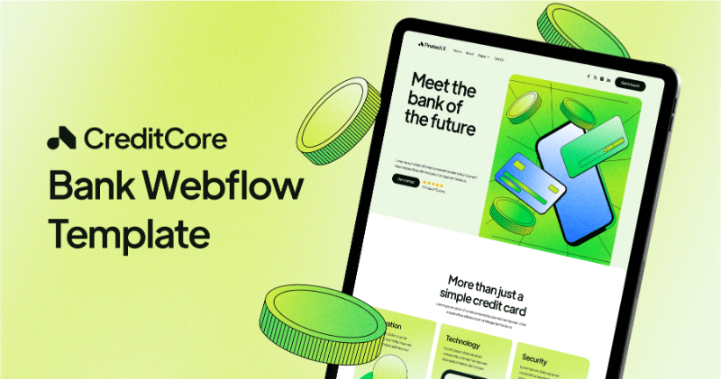 Say hello to CreditCore, our bold and modern Bank Webflow Template 💳
Clean layouts, vibrant gradients, and floating 3D coins make your fintech site look sharp and future-ready.