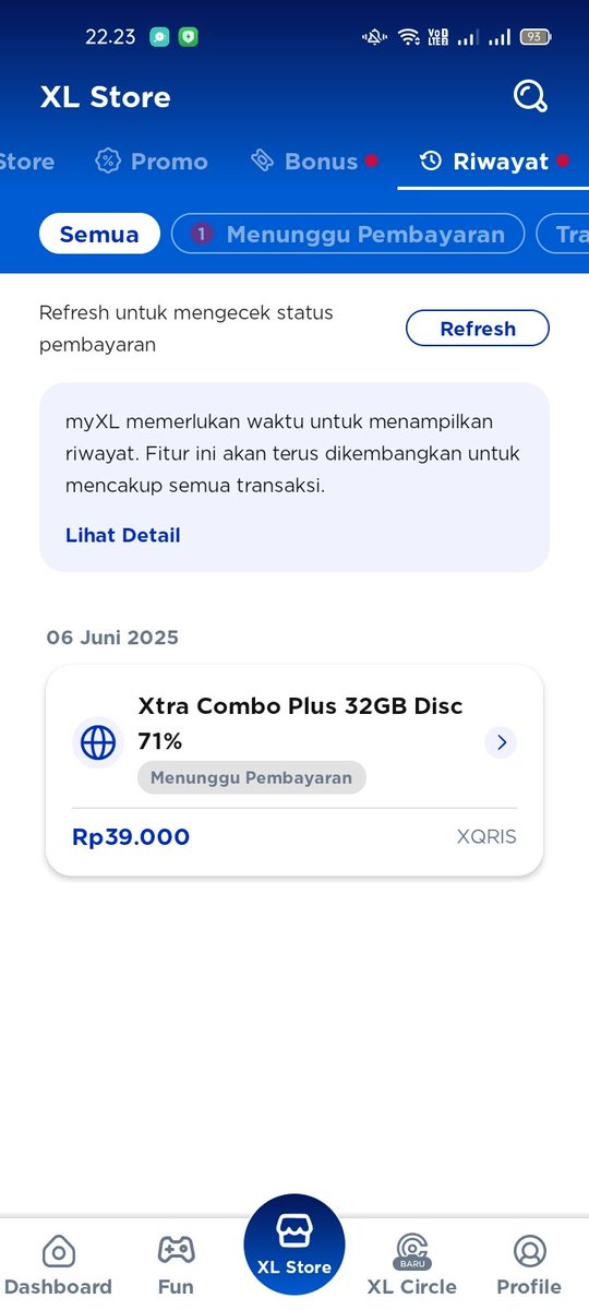 renirenithaa's tweet photo. @myXL tanggal transaksi di myXL kenapa bisa tanggal 06 juni 2025 juga padahal ini masih tgl 05 juni 2025? https://t.co/Ts8HaNDtfT