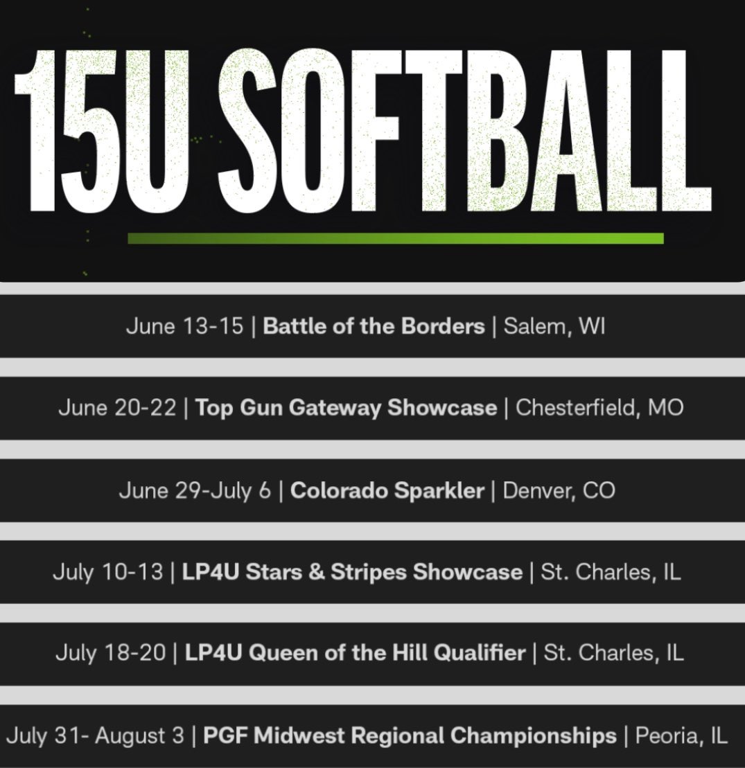 Here is my team’s schedule for this summer! <a href="/GTS15uElite/">GTS 15u Elite - Riemer</a>