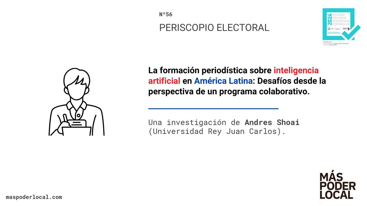 Más Poder Local (@maspoderlocal) on Twitter photo 👉"La formación periodística sobre inteligencia artificial en América Latina: Desafíos desde la perspectiva de un programa colaborativo".
Una investigación de <a href="/andresshoai/">Andrés Shoai</a>.
🔗Disponible en DOI: doi.org/10.56151/maspo… 👉"La formación periodística sobre inteligencia artificial en América Latina: Desafíos desde la perspectiva de un programa colaborativo".
Una investigación de <a href="/andresshoai/">Andrés Shoai</a>.
🔗Disponible en DOI: doi.org/10.56151/maspo…