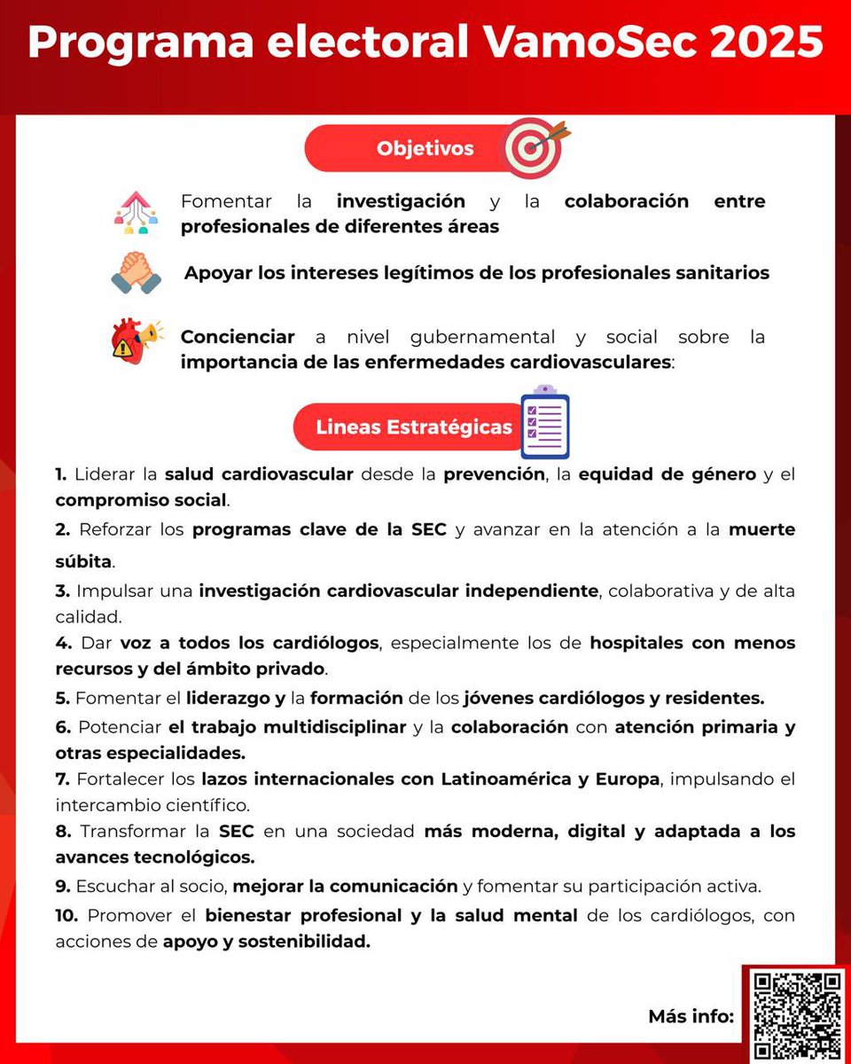 📄 Presentamos nuestro programa electoral: una propuesta clara, comprometida y pensada para ti.
💡 Apostamos por una SEC más preventiva, integradora y conectada con todos los ámbitos: desde el hospital grande al más pequeño, del sistema público al privado.
🔬 Más voz para todos,