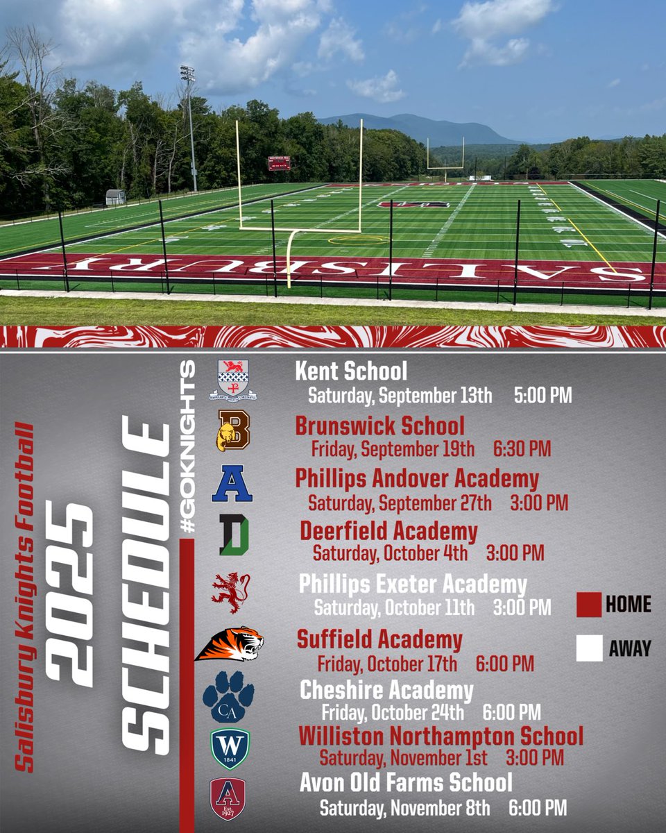 Salisbury School Football (@coach_phelps11) on Twitter photo With the high temperatures of summer finally upon us, it felt like the perfect day to share the 2025 Football Schedule.
The Northeast Prep Football Conference is talented from top to bottom and we play two great non-conference opponents on our schedule
<a href="/SarumAthletics/">Salisbury Athletics</a> With the high temperatures of summer finally upon us, it felt like the perfect day to share the 2025 Football Schedule.
The Northeast Prep Football Conference is talented from top to bottom and we play two great non-conference opponents on our schedule
<a href="/SarumAthletics/">Salisbury Athletics</a>