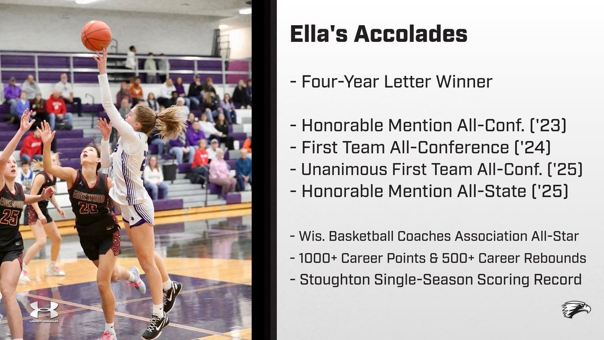Edgewood Women’s Basketball (@edgewoodwbb) on Twitter photo It’s time to introduce our Class of 2025‼️
First up is <a href="/hamacher_ella/">Ella Hamacher</a> 🦅
Ella is a graduate of Stoughton High School and played for Wisconsin Academy 🏀
She had a decorated career setting school records and surpassing 1000 career points 🔥
We’re so glad she’s an Eagle! 🦅❤️ It’s time to introduce our Class of 2025‼️
First up is <a href="/hamacher_ella/">Ella Hamacher</a> 🦅
Ella is a graduate of Stoughton High School and played for Wisconsin Academy 🏀
She had a decorated career setting school records and surpassing 1000 career points 🔥
We’re so glad she’s an Eagle! 🦅❤️
