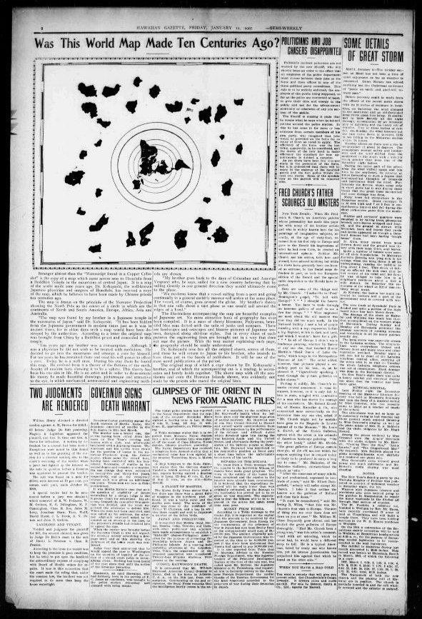 vegastarr's tweet image. The Forgotten Map They Never Taught You About…

In 1907, the Hawaiian Gazette published a shocking image — a world map allegedly copied from ancient Japanese manuscripts found in a Buddhist temple. The article asked:

Was this world map made ten centuries ago?

But what stunned…
