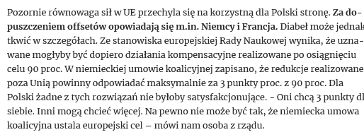 Marceli Sommer (@marcelisommer) on Twitter photo Tymczasem najważniejsza gra toczy się w tej chwili o wliczanie do emisyjnego bilansu w kolejnej dekadzie tzw. offsetów - czyli redukcji opłaconych przez państwa np. poza granicami UE, gdzie dekarbonizacja jest tańsza i - jak mówi <a href="/RJeszke/">Robert Jeszke</a> - za to samo euro można osiągnąć więcej. Tymczasem najważniejsza gra toczy się w tej chwili o wliczanie do emisyjnego bilansu w kolejnej dekadzie tzw. offsetów - czyli redukcji opłaconych przez państwa np. poza granicami UE, gdzie dekarbonizacja jest tańsza i - jak mówi <a href="/RJeszke/">Robert Jeszke</a> - za to samo euro można osiągnąć więcej.