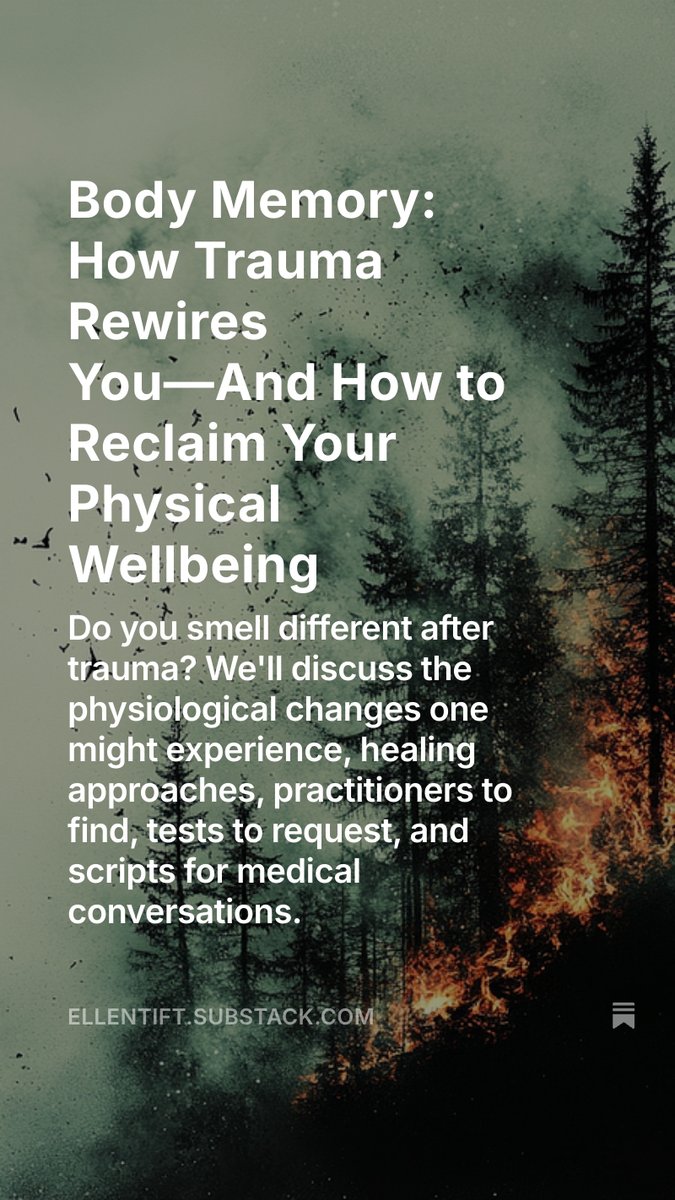 "Many survivors report feeling uncomfortable in their own skin, no longer recognizing or trusting the body that houses them."
#complextrauma #ComplexPTSD #cptsdrecovery #cptsd #cptsdhealing #bodymemory  #trauma  #dissociation #narcissisticabuse 

ellentift.substack.com/p/body-memory-…