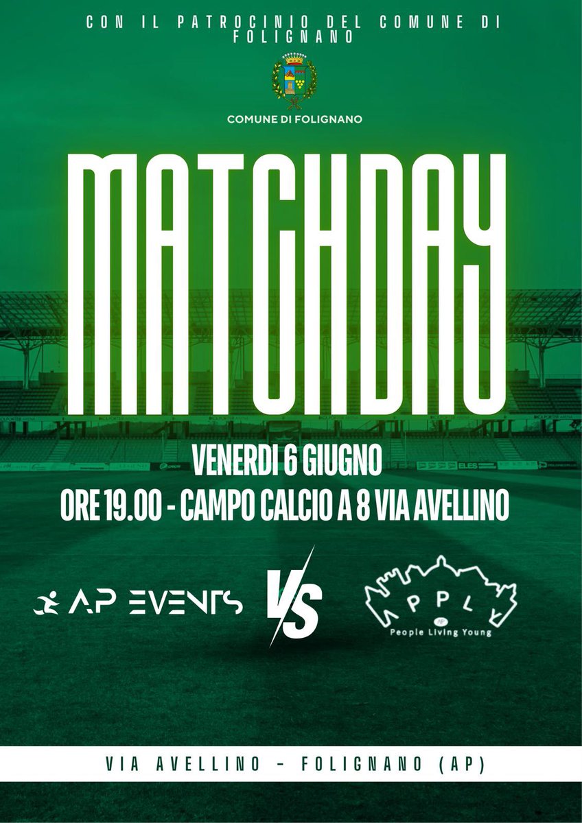 ApEventsaps's tweet image. 🔥 MATCHDAY! ⚽
📅 Venerdì 6/6 | 🕖 19:00
📍 Campo Calcio a 8, Via Avellino – Folignano (AP)
⚔️ AP Events VS APPLY
Grinta, squadra, passione. Vieni a tifare! 🙌
#Matchday #CalcioA8 #Folignano #APEvents #APPLY #Sport #Giovani