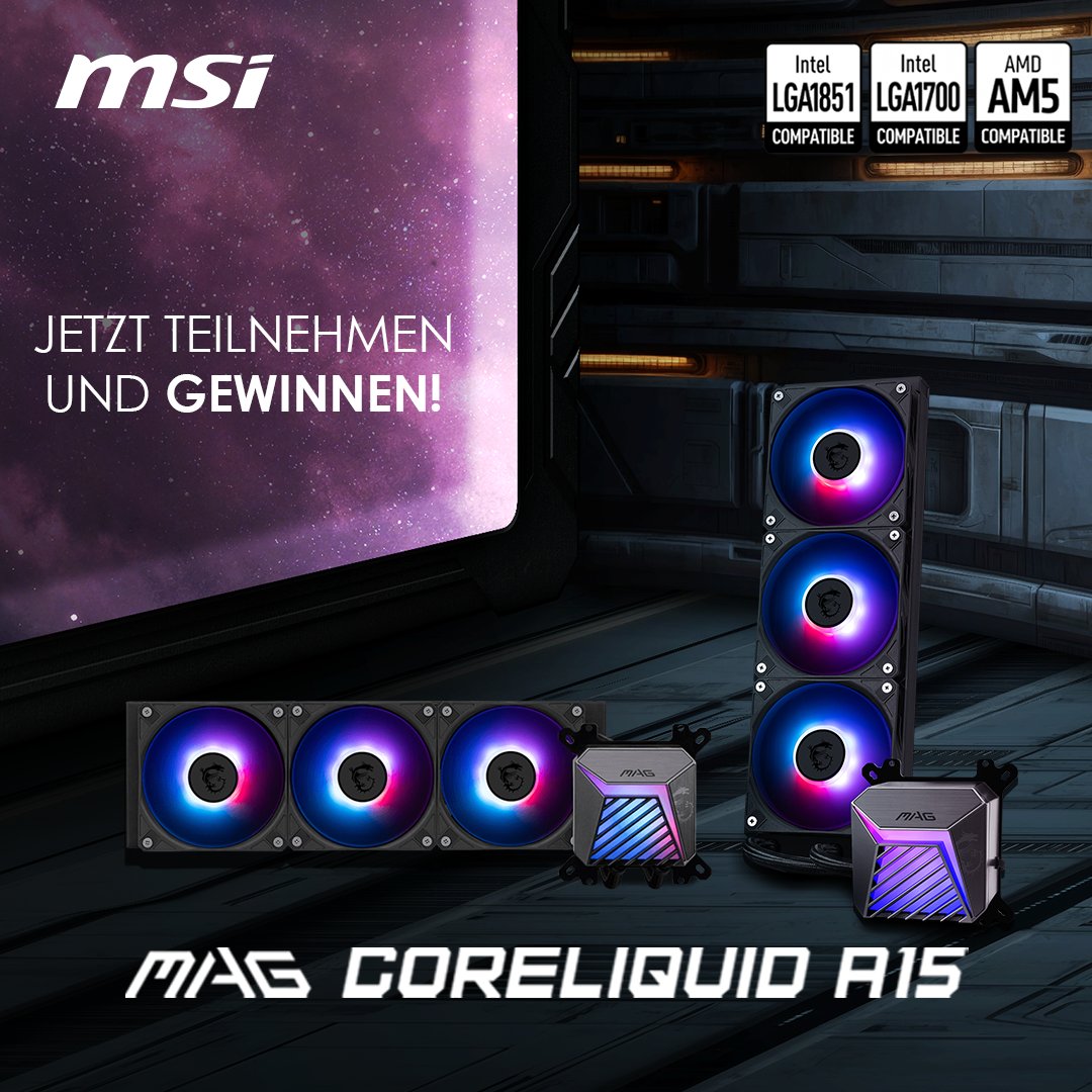 Erhalte die Chance auf eine von drei (3) MSI MAG CORELIQUID A15 Wasserkühlungen in der 360mm Variante!

Die MAG CORELIQUID A15 Serie bietet leistungsstarke Wasserkühlungen in 360mm und 240mm Ausführungen, wodurch sie in jedem System Platz findet.

msi.gm/SB05977E