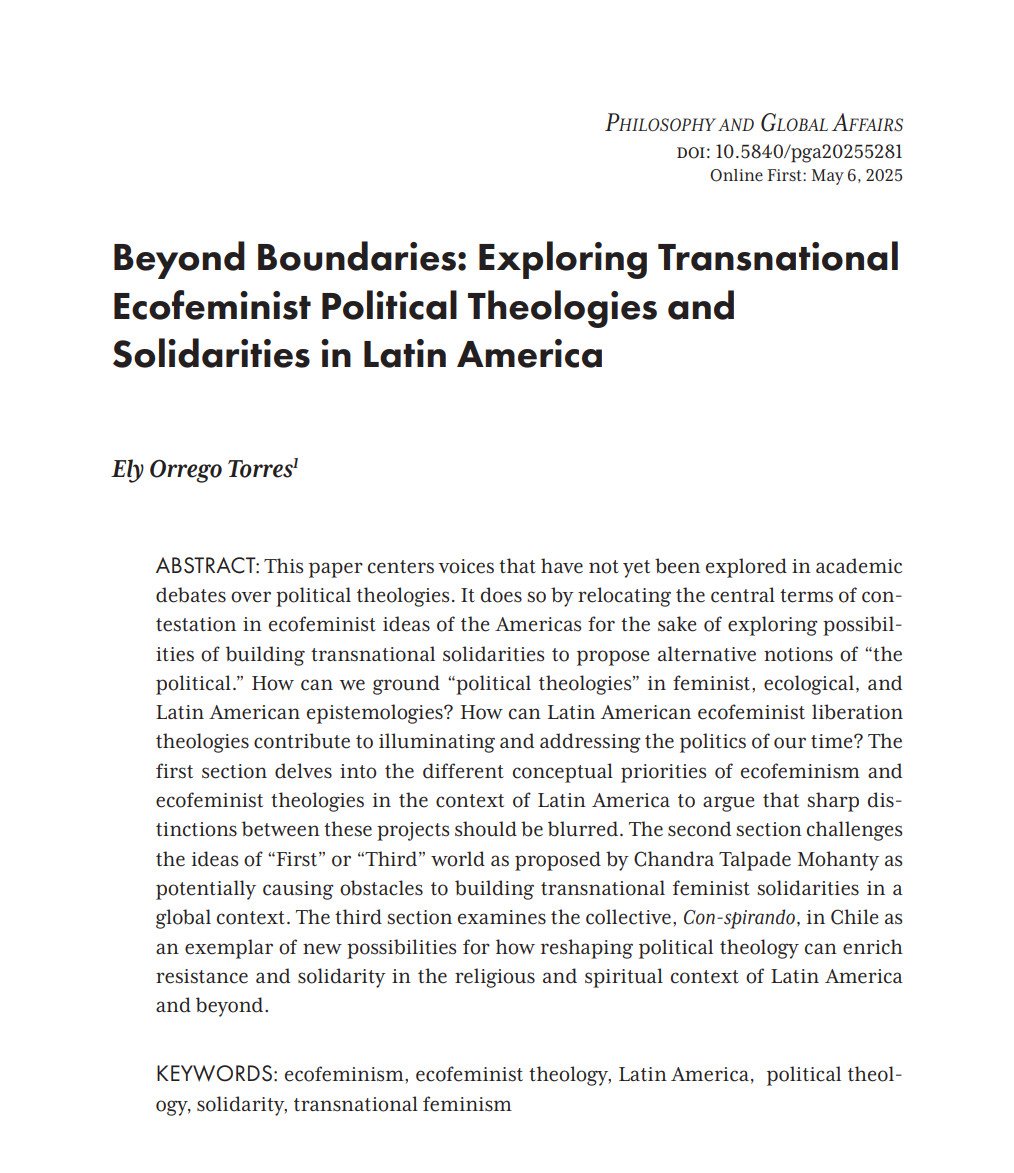 Northwestern Political Science (@polisciatnu) on Twitter photo How can we ground political theologies in feminist, ecological, & Latin American epistemologies? How can Latin American ecofeminist liberation theologies contribute to illuminating & addressing the politics of our time?
PhD candidate <a href="/elyorrego/">@elyorrego.bsky.social</a> doi.org/10.5840/pga202… How can we ground political theologies in feminist, ecological, & Latin American epistemologies? How can Latin American ecofeminist liberation theologies contribute to illuminating & addressing the politics of our time?
PhD candidate <a href="/elyorrego/">@elyorrego.bsky.social</a> doi.org/10.5840/pga202…