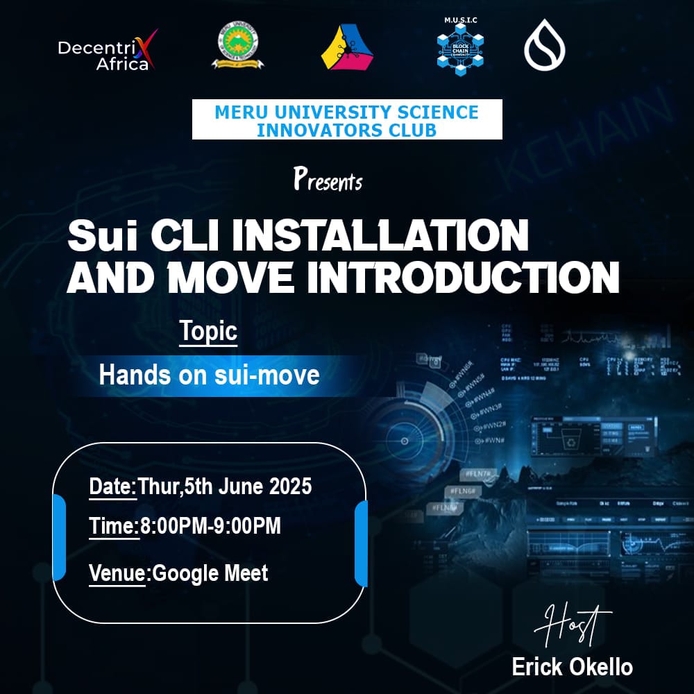 0k3lll0h (@0k3ll0h) on Twitter photo ๐ Tonight
๐ฏ Sui CLI Installation & Move Introduction
๐ก Learn to build with Sui Move,
๐ Date: Thursday, 5th June 2025
โฐ Time: 8:00 PM โ 9:00 PM
๐ Venue: Google meet:Google meet.google.com/ign-nohw-gih
<a href="/DecentrixAfrica/">Decentrix Africa</a> <a href="/SuiNetworkKE/">SUI Kenya Community</a> <a href="/yaah_sifa/">Sifaa.sui</a> ๐ Tonight
๐ฏ Sui CLI Installation & Move Introduction
๐ก Learn to build with Sui Move,
๐ Date: Thursday, 5th June 2025
โฐ Time: 8:00 PM โ 9:00 PM
๐ Venue: Google meet:Google meet.google.com/ign-nohw-gih
<a href="/DecentrixAfrica/">Decentrix Africa</a> <a href="/SuiNetworkKE/">SUI Kenya Community</a> <a href="/yaah_sifa/">Sifaa.sui</a>