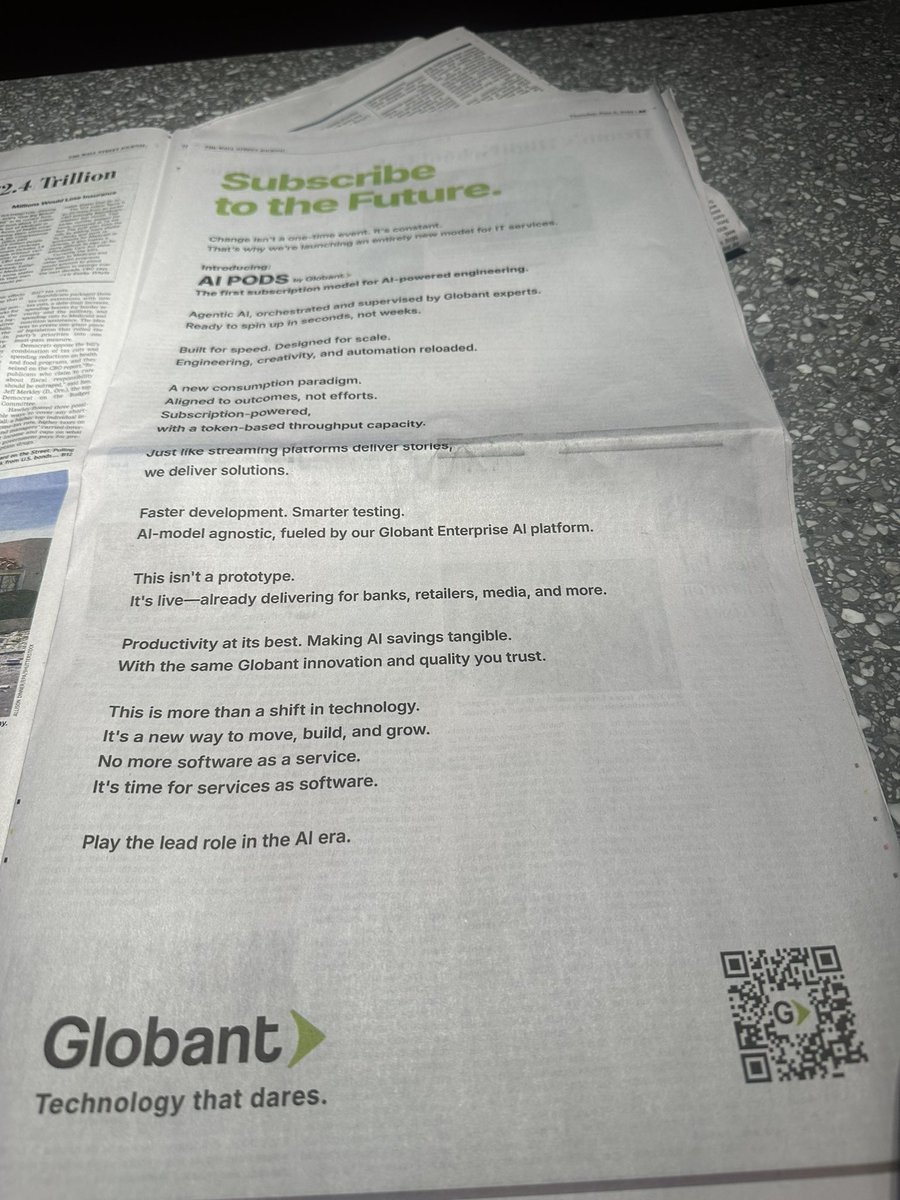 This piece in today’s WSJ is terrible marketing <a href="/migoya/">Martin Migoya</a> <a href="/guibert/">Guibert Englebienne</a>. From the copy to the design layout. It doesn’t meet Globant standards. You want to be more like <a href="/anduriltech/">Anduril Industries</a> . Happy to give you some ideas!