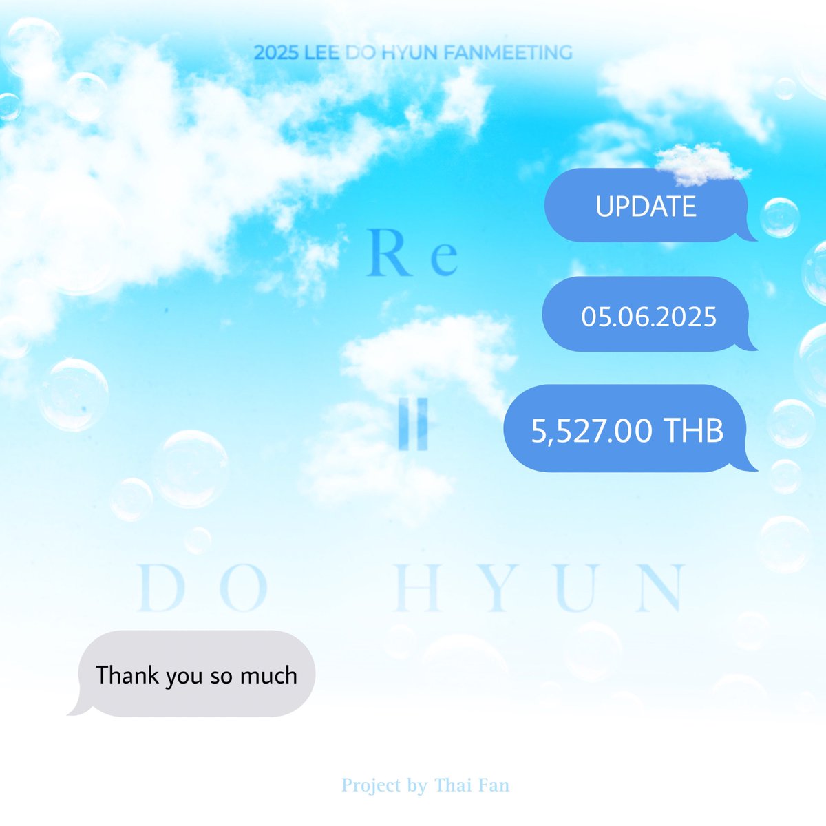 ยอดโดเนทปัจจุบัน จำนวน 5,527.00 บาท

⭐️⭐️ ⭐️🟨⬜️⬜️⬜️  

แวะมาหยอดกระปุกกันได้ทุกวันนะคะ โปรเจกต์ต้อนรับการกลับมาของโดฮยอนรออยู่น้า 💙

#THAIFAN_To_Re_DOHYUN