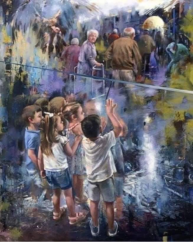 Cette peinture a été réalisée en l'honneur de tous les grands-parents décédés de la Codvid 19 et qui n'ont pas réussi à dire au revoir à leurs petits-enfants 😔😔😔😔