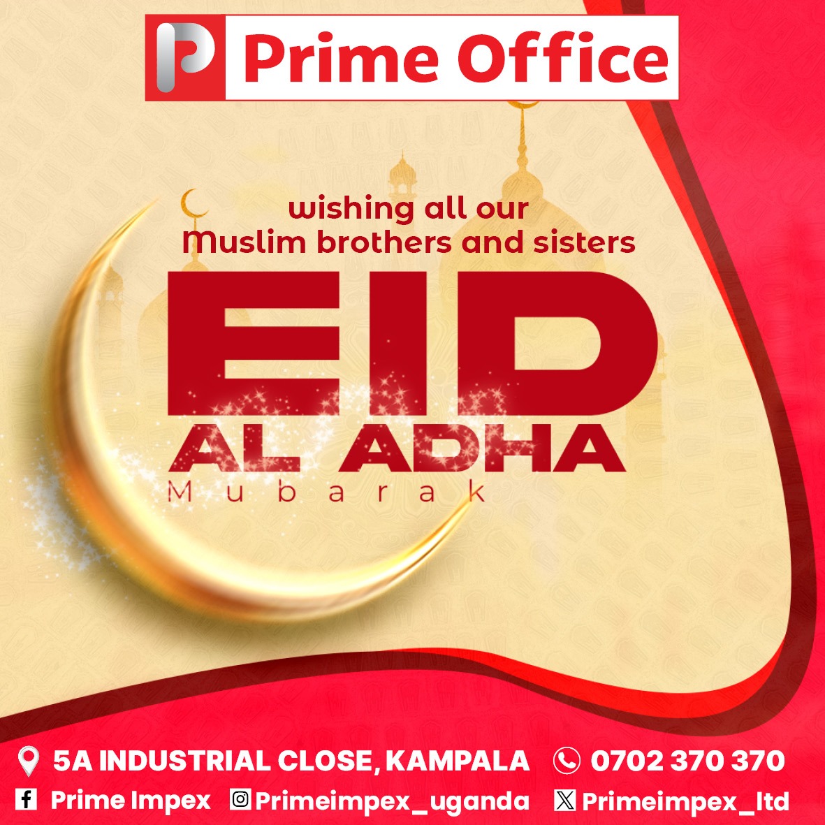 primeimpex_ltd's tweet photo. Eid Mubarak! Here's to productive days and peaceful moments this holiday.🌙🌟 

𝑾𝒆'𝒓𝒆 𝒐𝒑𝒆𝒏 11𝑨𝑴 - 3𝑷𝑴  

#PrimeOfficeUG #EidAlAdha #WorkInStyle #BigAnnualSale https://t.co/lfBqFdGJRL