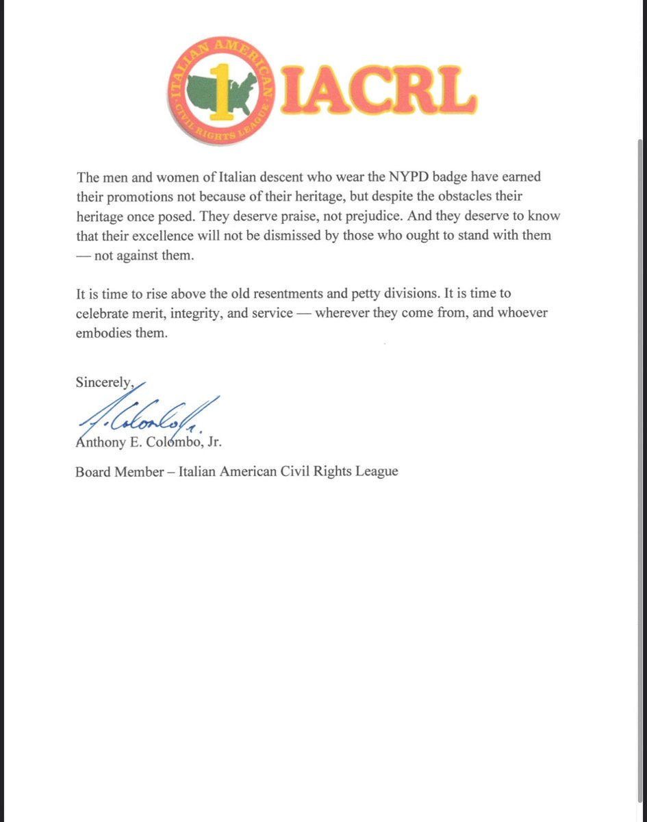 TheIACRL's tweet image. The Italian American Civil Rights League has sent this letter to Mayor Eric Adams in response to the irresponsible rhetoric targeted toward Italian Americans.
WE built this city, Eric.
Show us all the respect we have EARNED.