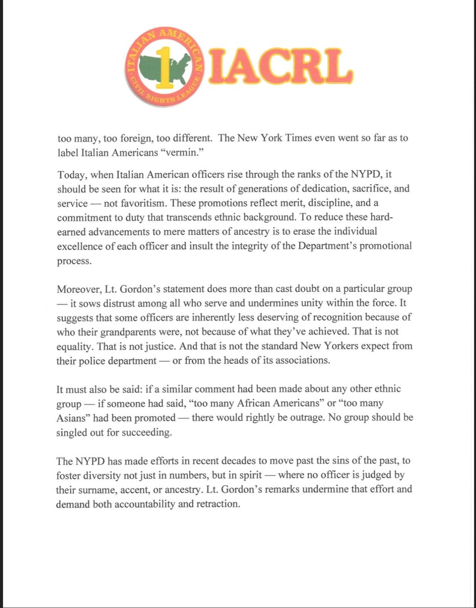 TheIACRL's tweet image. The Italian American Civil Rights League has sent this letter to Mayor Eric Adams in response to the irresponsible rhetoric targeted toward Italian Americans.
WE built this city, Eric.
Show us all the respect we have EARNED.